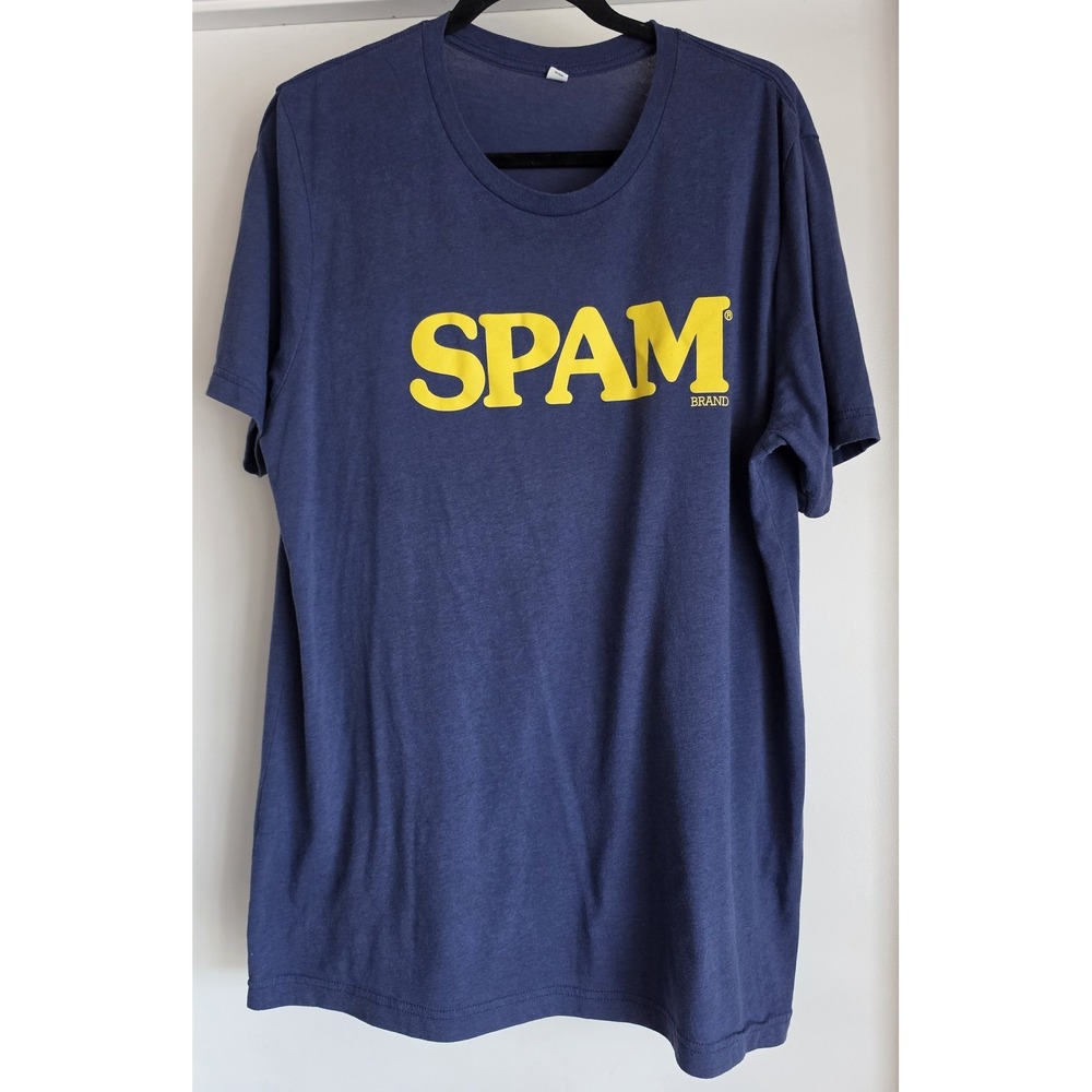 Spam T-Shirt Blue Graphic Print Crew Neck Short Sleeve Unisex Tee Top Shirt